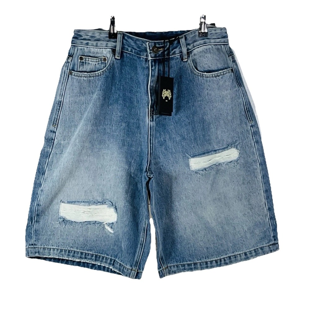 Darc Sport SHE Chopper Seline Denim Shorts Womens 28 Blue Light Wash Distressed